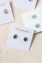 Load image into Gallery viewer, Green Malachite and Pearl Oval Stud Earrings
