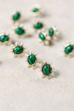 Load image into Gallery viewer, Green Malachite and Pearl Oval Stud Earrings
