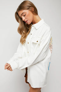 White Patchwork Back Button Up