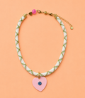 Blakely Thick Cord Necklace - Pink Heart Charm w/ Crystal
