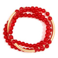 Red Glossy Beaded Gold Wrap Bracelet