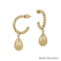 Water Resistant Gold Beaded Teardrop Hoop Earring