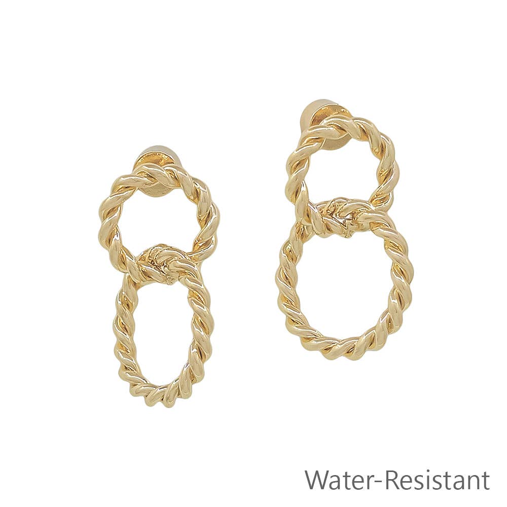 Water Resistant Gold Cable Double Linked Studded Earring