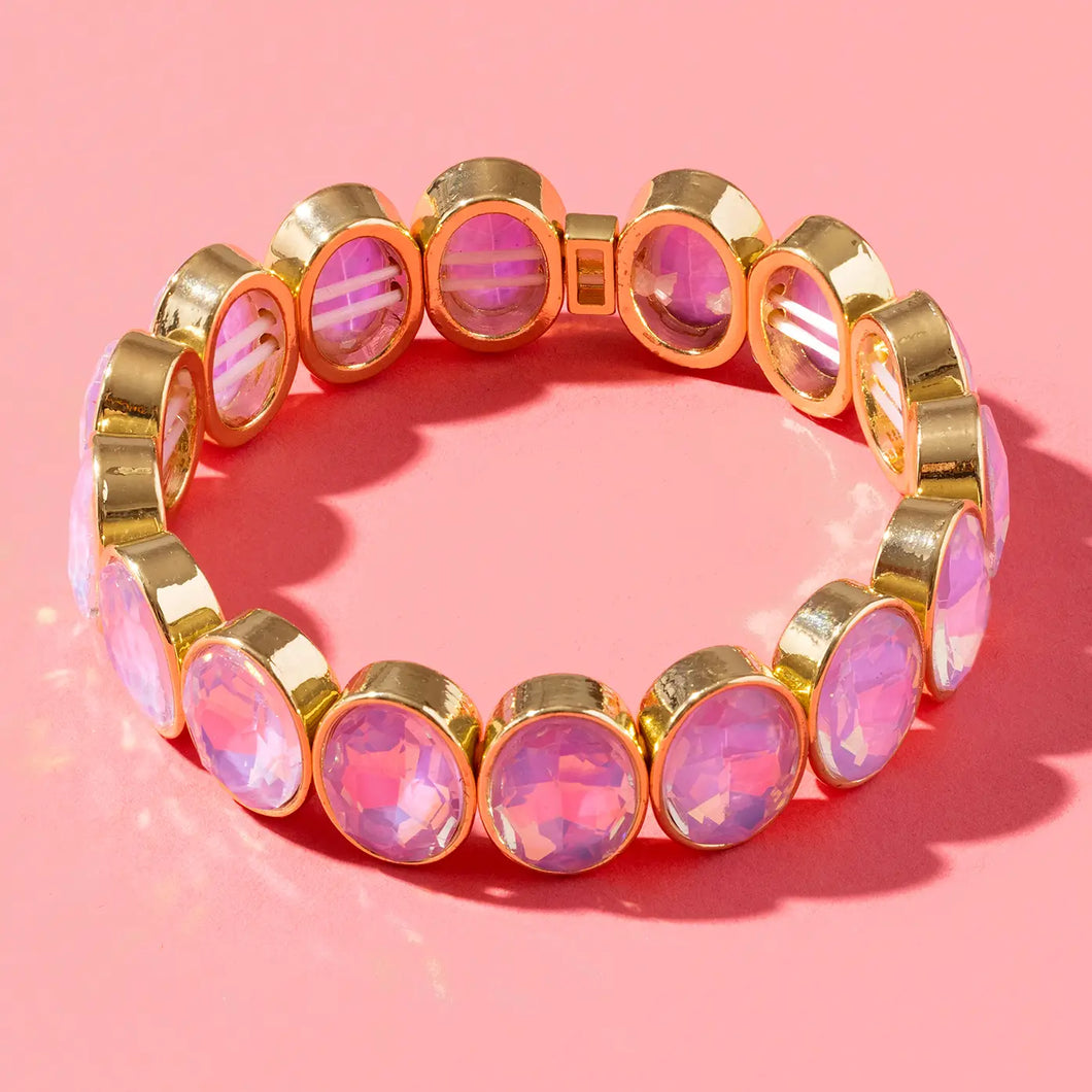 Enamel Stretch Bracelet - Olivia Gold Pink