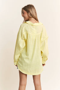 Lemon Raw Edge Button Up Top