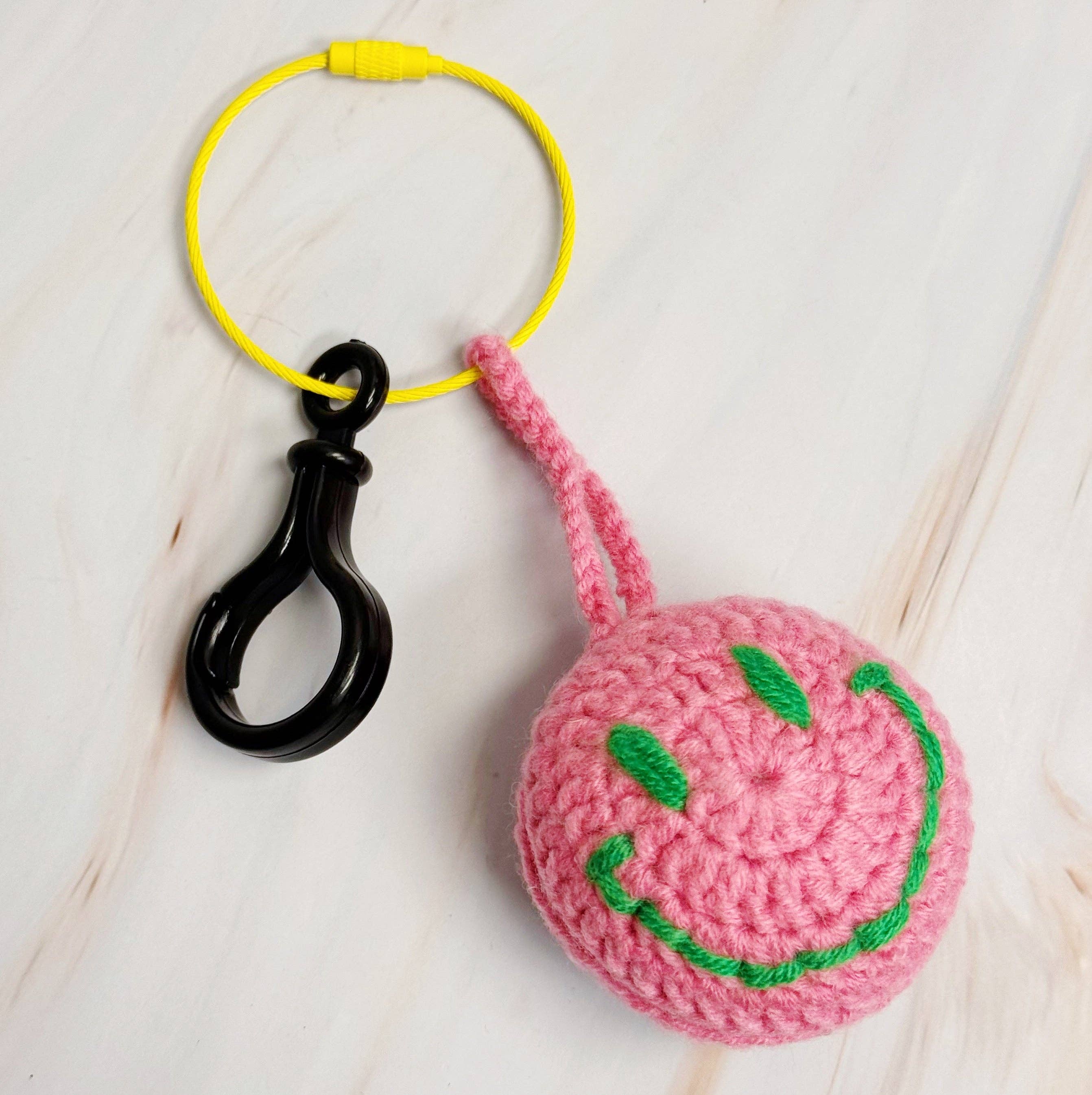 Happy Face Puffy Ball Key Ring: Pink