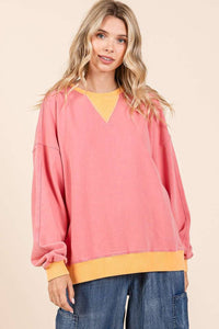 Mineral Wash Coral Colorblock Sweatshirt