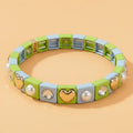 Enamel Stretch Bracelet - Small Gems - Blue + Green w/ Hearts