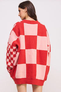 Red/Pink Check Cardigan