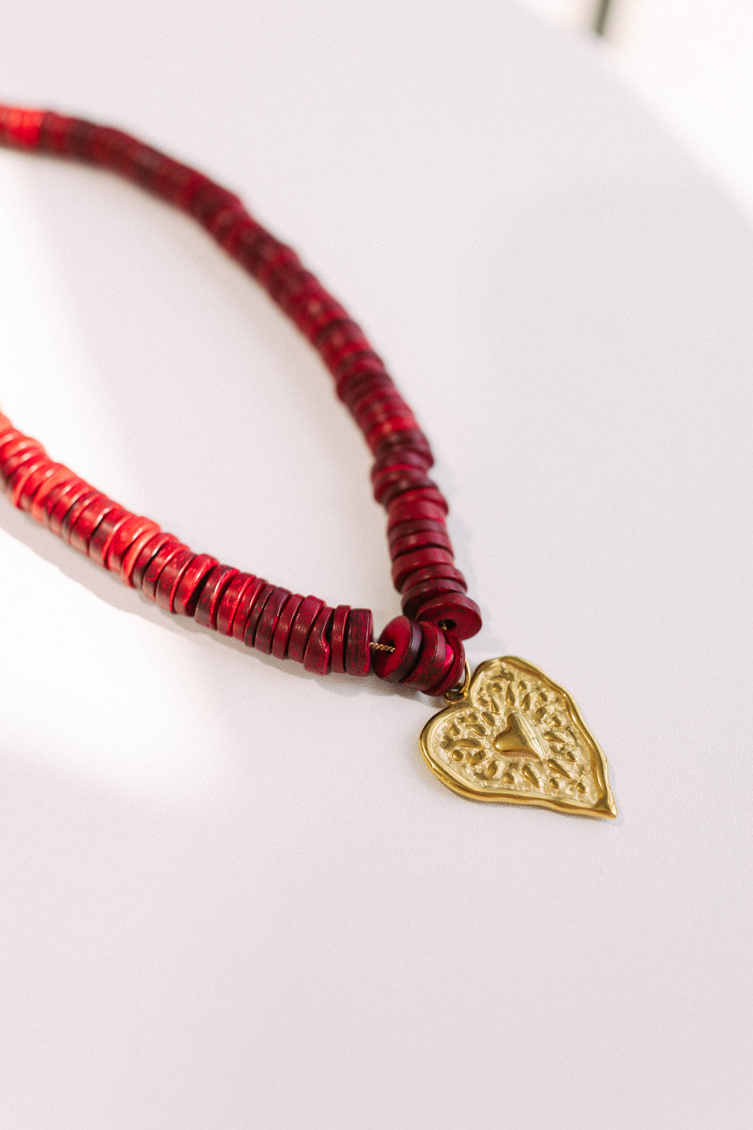 Ruby Red Beaded Heart Necklace