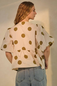 Plus Polka Dot Puffed Sleeve Top