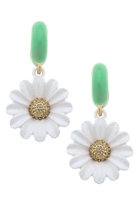 Gerber Daisy Huggie Hoop Earrings in Green & White