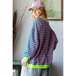 Pink/Turquoise Oversize Striped Top