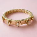 Enamel Stretch Bracelet - Flowers - Poppy - Gold