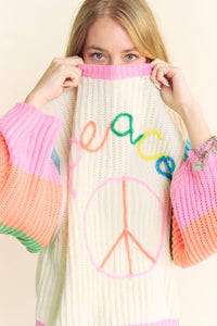 Peace Embellished Balloon Sleeve Sweater