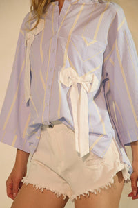 Blue Striped Statement Ribbon Top