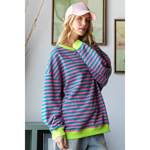 Pink/Turquoise Oversize Striped Top