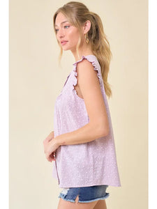 Lavender Ruffle Sleeve Button Down
