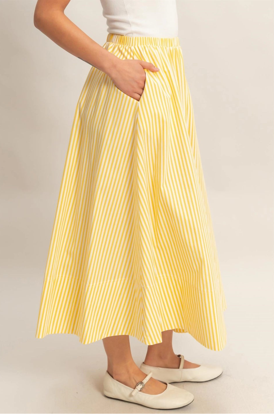 Striped Elastic Waist Flowy Midi Skirt