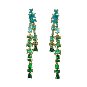 Turquoise and Green Ombre Crystal Layered Duster Earrings