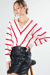 White Red Stripe Sweater