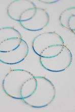 Load image into Gallery viewer, Skinny Blue Beaded Statement Hoop Earrings
