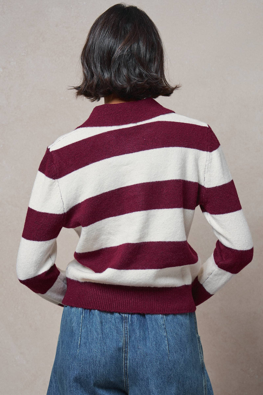 Striped Knit Collared Button Polo Sweater