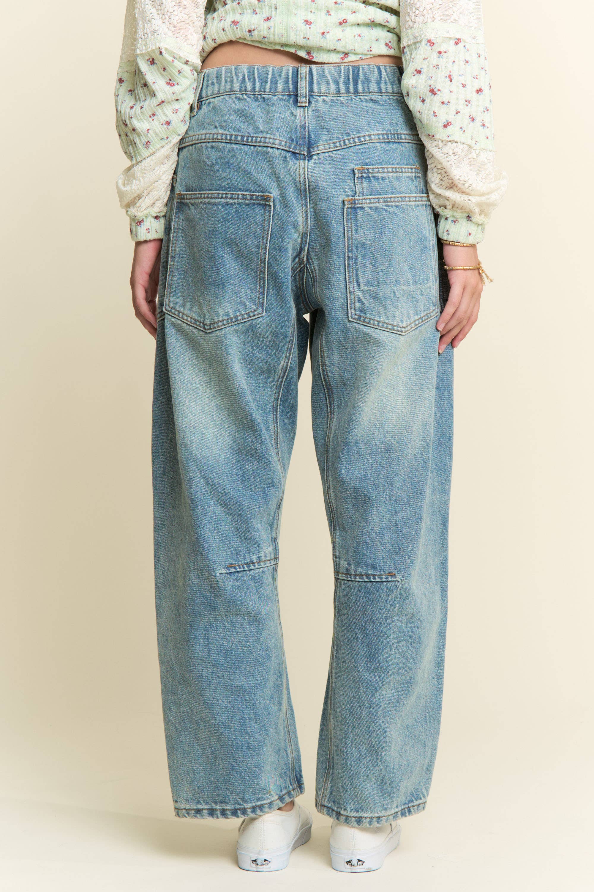 Mineral Washed Patchwork Jeans