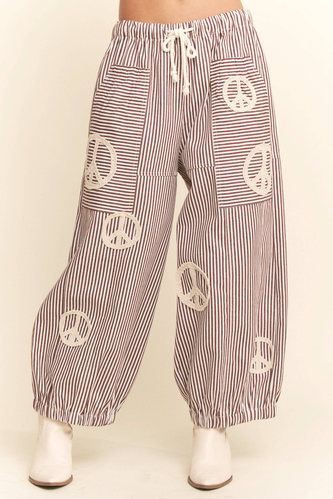 Peace Sign Pinstripe Palazzo Pants