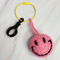 Happy Face Puffy Ball Key Ring: Pink