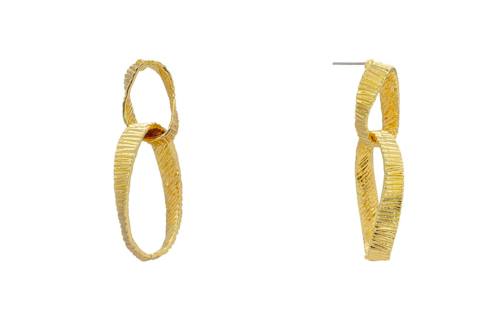 Gold Textured Metal Double Link Earring