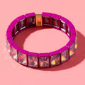 Enamel Stretch Bracelet - Estelle Dark Pink + Gray