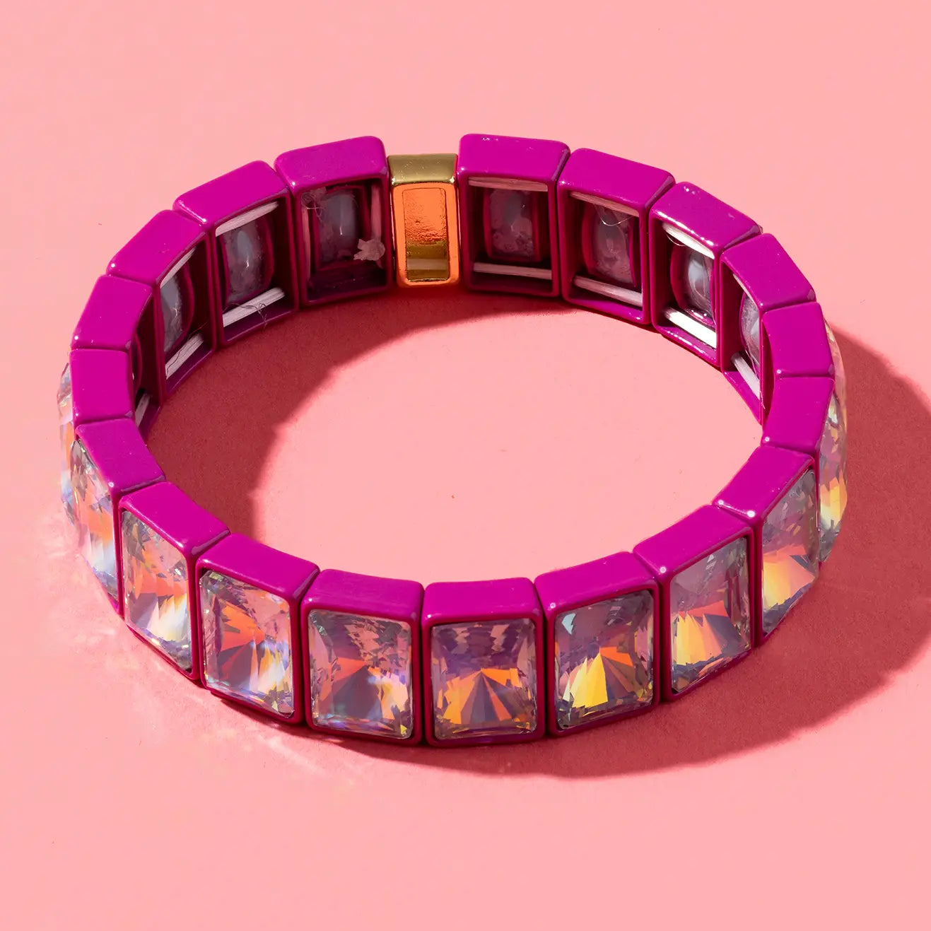 Enamel Stretch Bracelet - Estelle Dark Pink + Gray