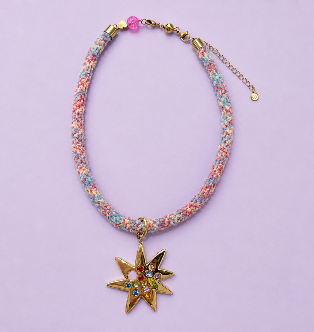 Blakely Textured Cord Necklace - Gold Sunburst Charm