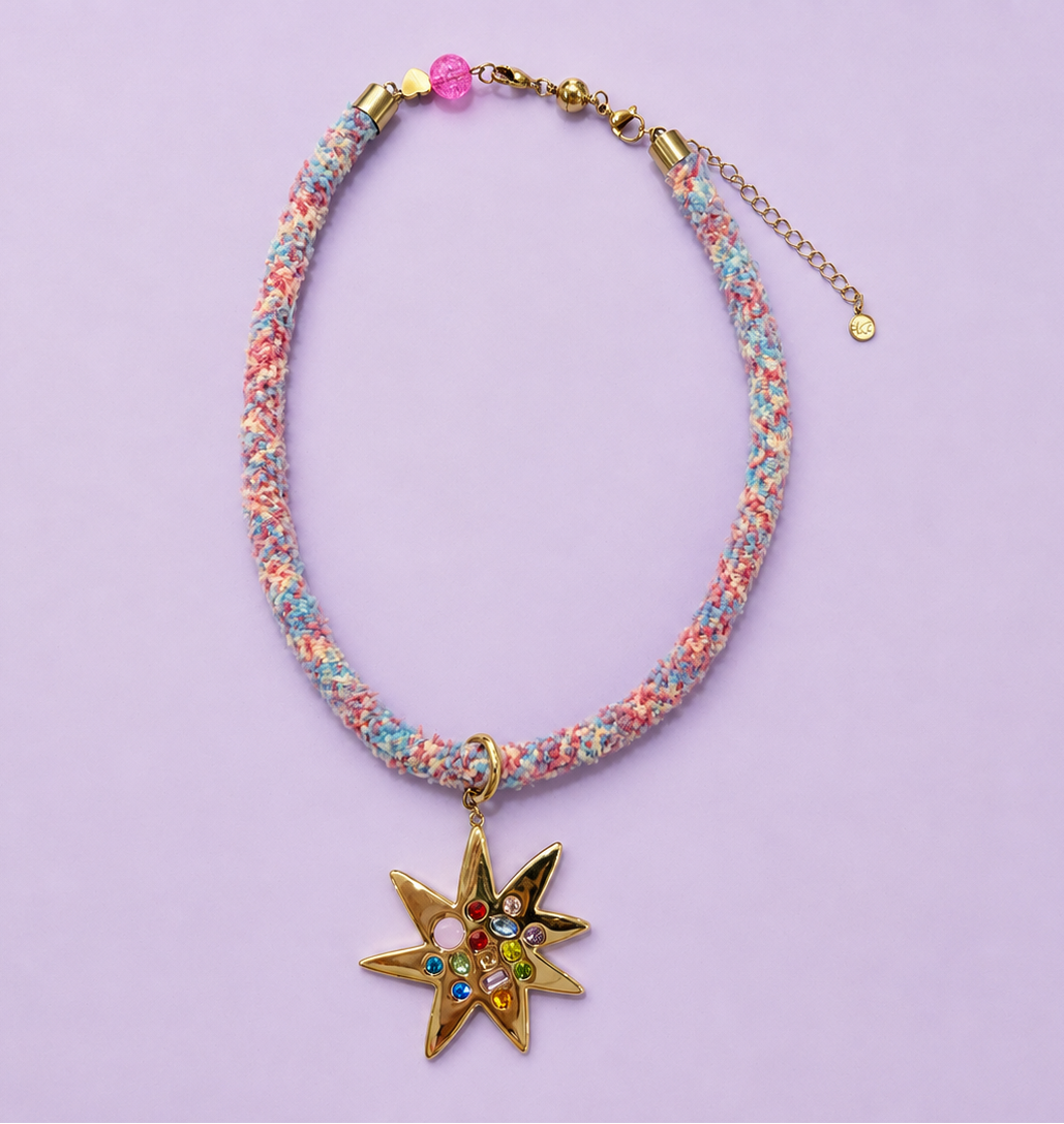 Blakely Textured Cord Necklace - Gold Sunburst Charm