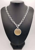 Silver Chain with Hammered Gold Disk Charm Necklace