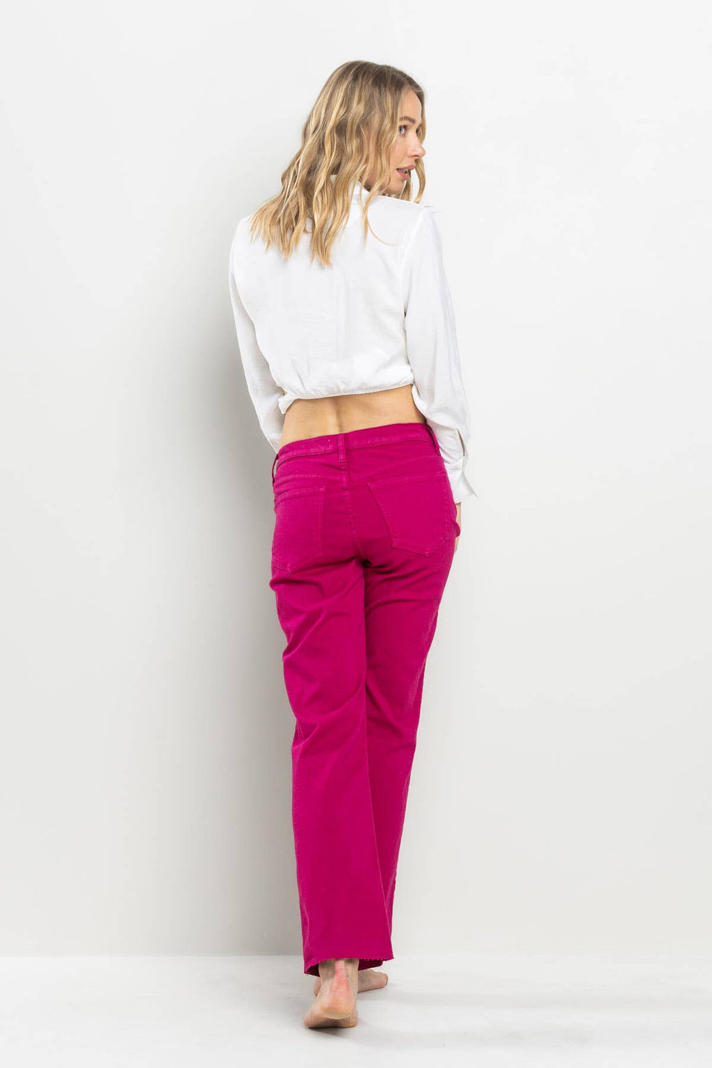 Viva Magenta Raw Hem Jean