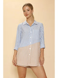 Blue Brown Striped Oversized Shirt