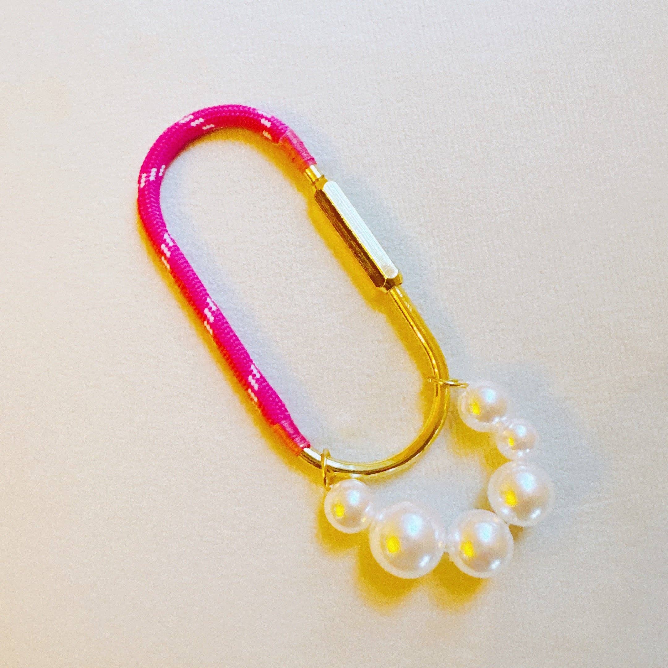 Roped And Pearled Shackle Bag Charm: Pink