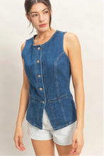 Load image into Gallery viewer, Button-Front Sleeveless Denim Vest
