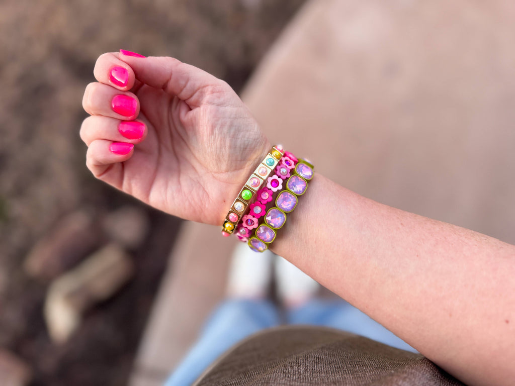 Griffin Enamel Stretch Bracelet - Chartreuse + Purple