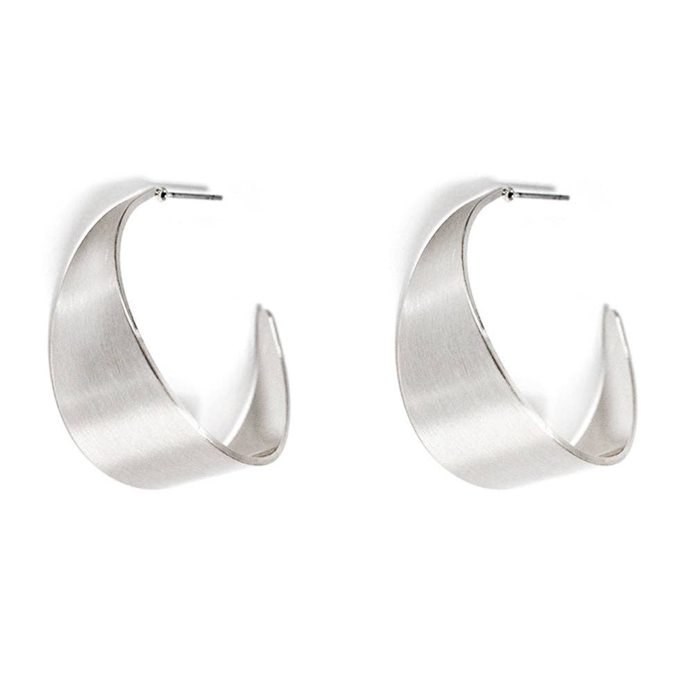 Matte Silver Curved Earring
