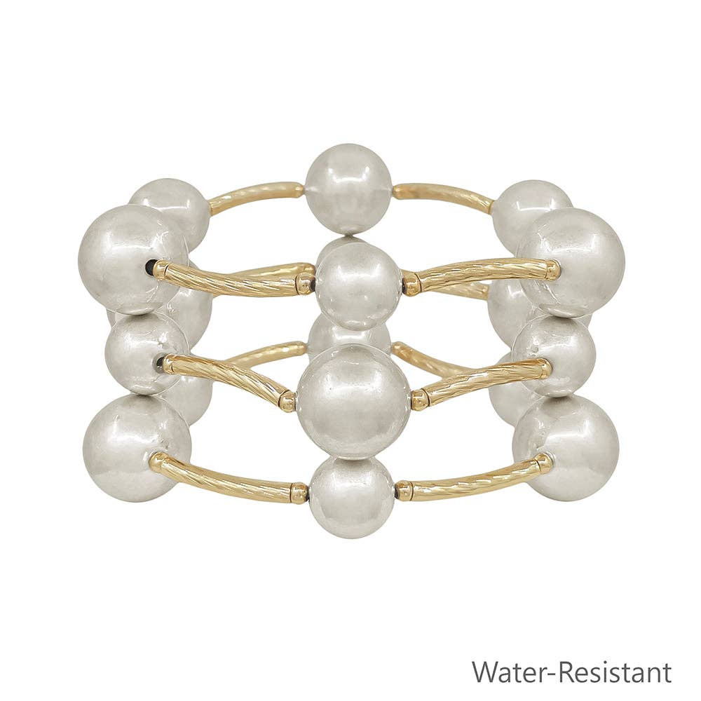 Water Resistant Gold and Silver Metal Bar Stretch Bracelet