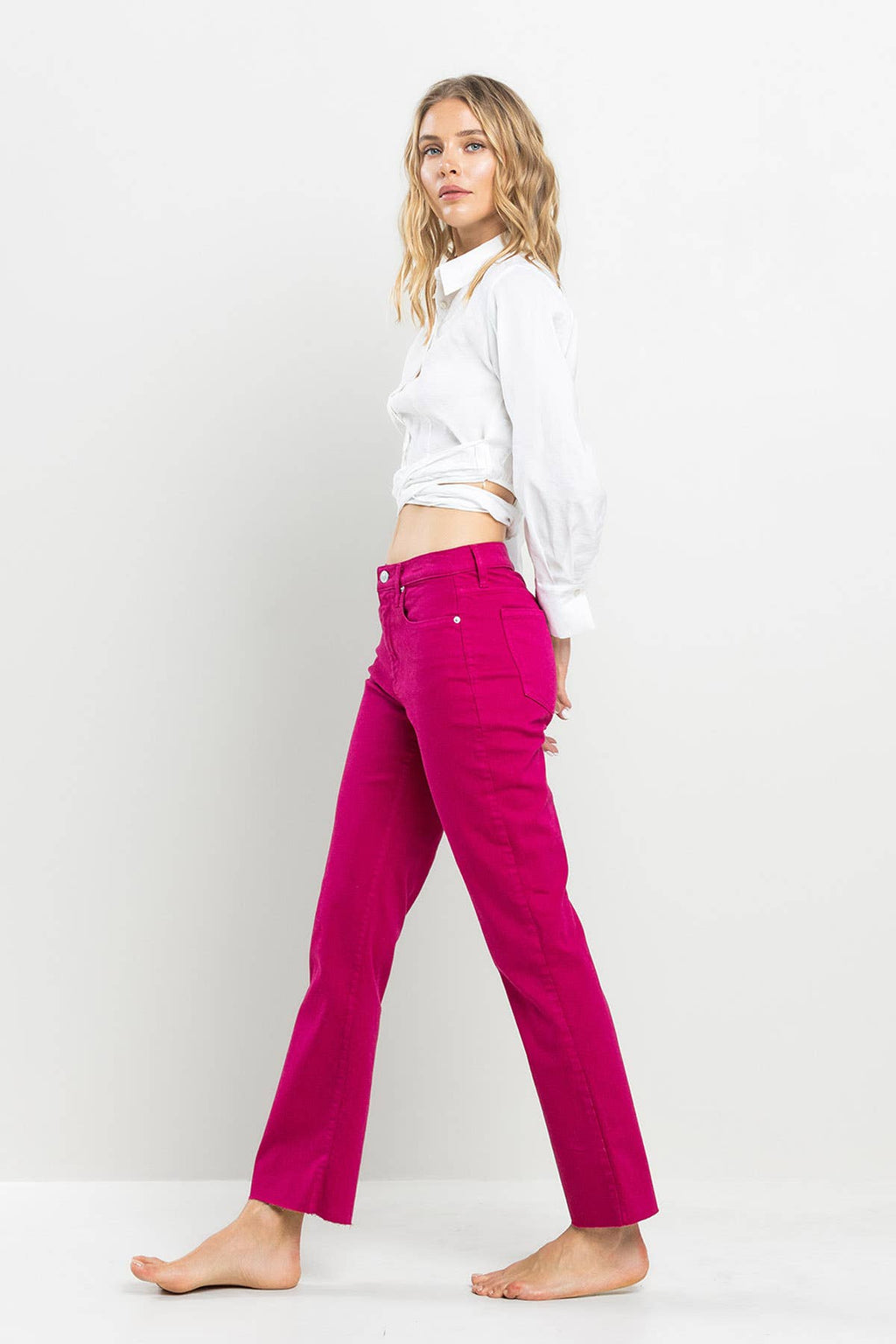 Viva Magenta Raw Hem Jean