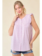 Load image into Gallery viewer, Lavender Ruffle Sleeve Button Down
