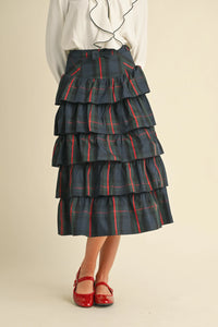 Navy Plaid Tiered Skirt