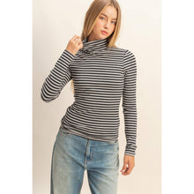 Load image into Gallery viewer, Black Striped Turtleneck Fitted Knit Top
