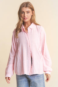 Light Pink Distressed Button Down