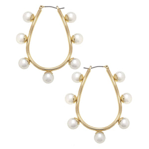 Allison Studded Pearl Teardrop Hoop Earrings in Ivory