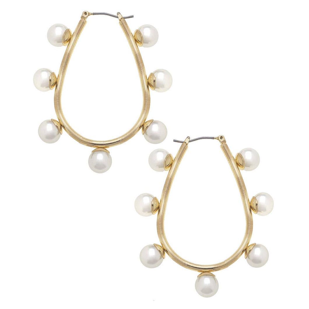 Allison Studded Pearl Teardrop Hoop Earrings in Ivory